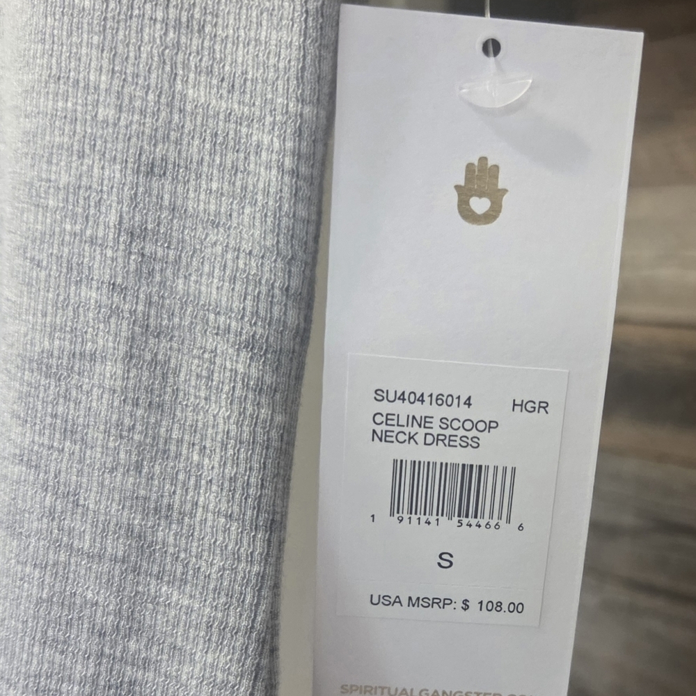 Spiritual Gangster Celine Scoop Neck Light Heather Gray Mini Ribbed Dress- Soft! - Picture 2 of 9